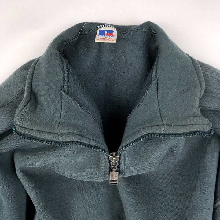 90'S Russell Half Zip Sweatshirt, Men's L Size Vintage cotton dark green Vintage Second Hand