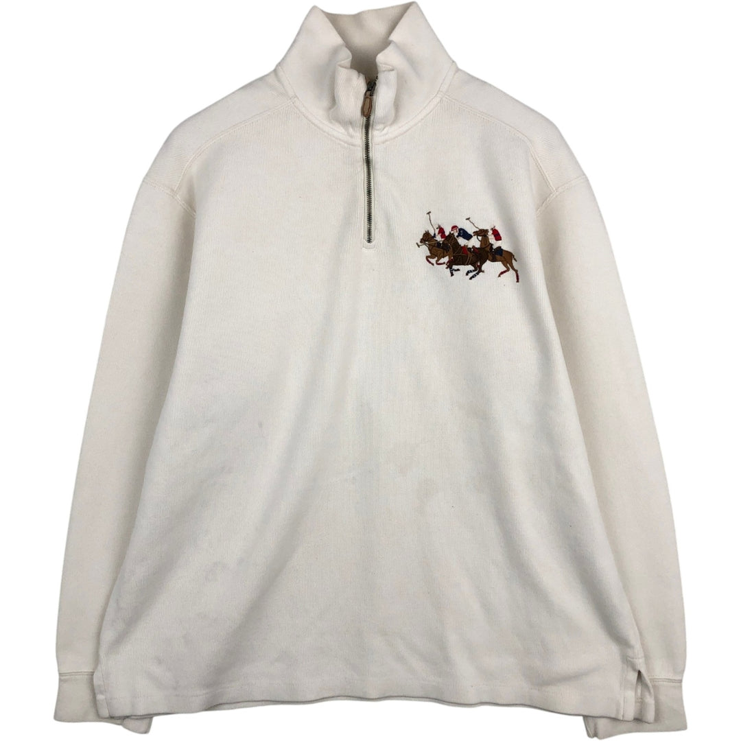 Ralph Lauren POLO by Ralph Lauren Half-Zip Sweatshirt, Men's Size L cotton pale white type Vintage Second Hand