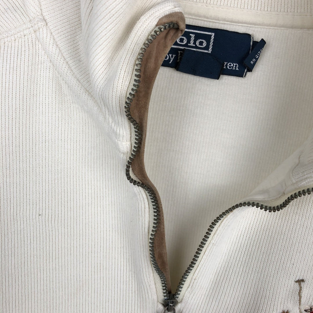Ralph Lauren POLO by Ralph Lauren Half-Zip Sweatshirt, Men's Size L cotton pale white type Vintage Second Hand
