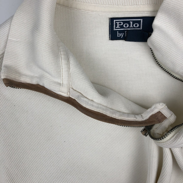 Ralph Lauren POLO by Ralph Lauren Half-Zip Sweatshirt, Men's Size L cotton pale white type Vintage Second Hand