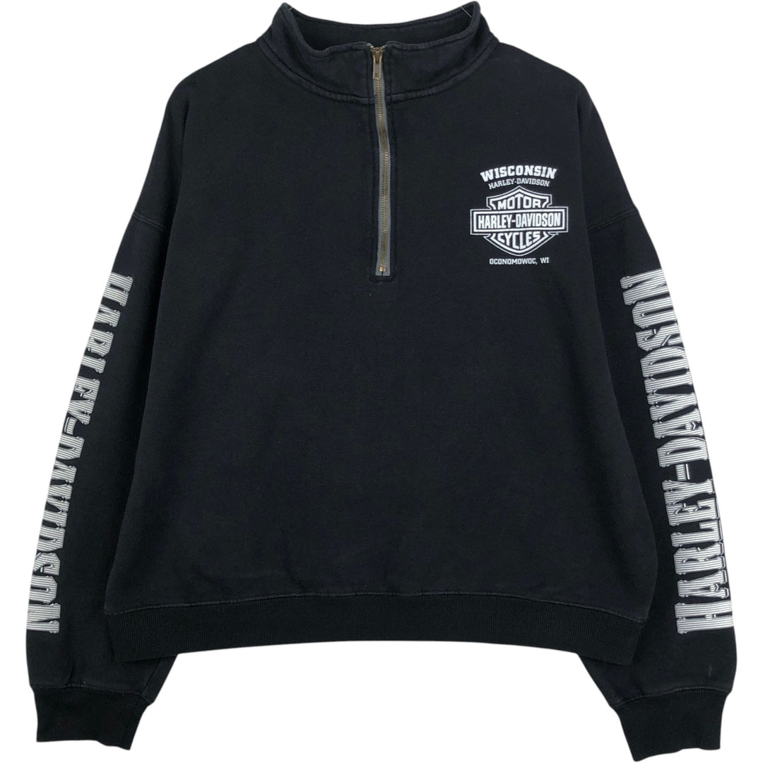 Harley-Davidson Eagle Pattern Skull Pattern Half-Zip Sweatshirt (Men's XL equivalent) cotton black type Vintage Second Hand