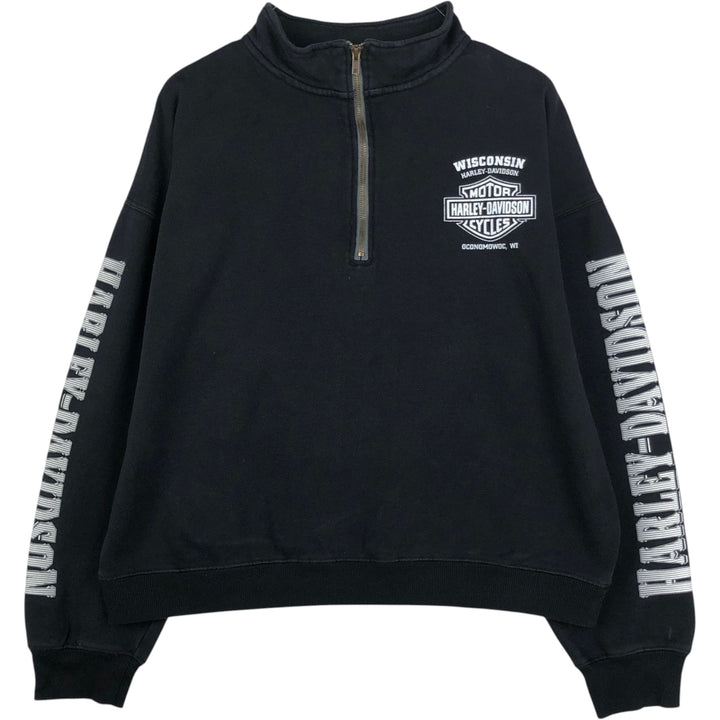 Harley-Davidson Eagle Pattern Skull Pattern Half-Zip Sweatshirt (Men's XL equivalent) cotton black type Vintage Second Hand
