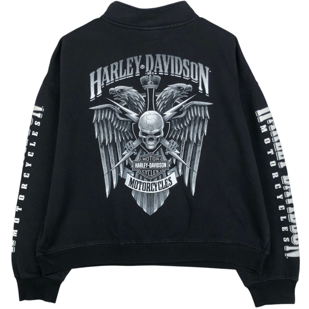 Harley-Davidson Eagle Pattern Skull Pattern Half-Zip Sweatshirt (Men's XL equivalent) cotton black type Vintage Second Hand