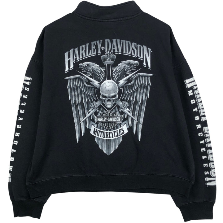 Harley-Davidson Eagle Pattern Skull Pattern Half-Zip Sweatshirt (Men's XL equivalent) cotton black type Vintage Second Hand