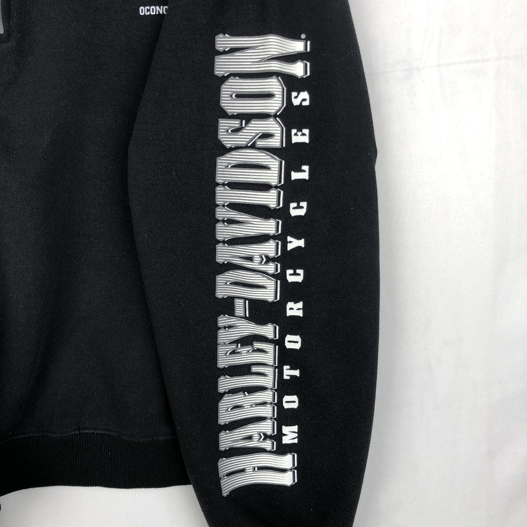 Harley-Davidson Eagle Pattern Skull Pattern Half-Zip Sweatshirt (Men's XL equivalent) cotton black type Vintage Second Hand
