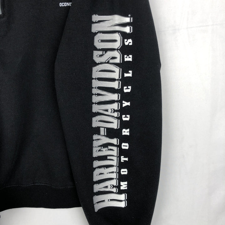 Harley-Davidson Eagle Pattern Skull Pattern Half-Zip Sweatshirt (Men's XL equivalent) cotton black type Vintage Second Hand