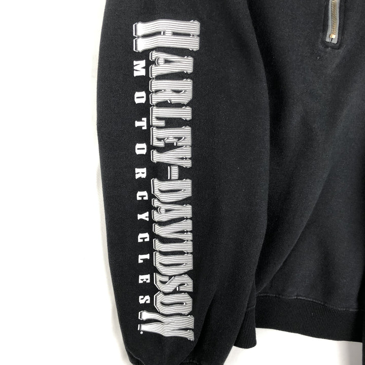 Harley-Davidson Eagle Pattern Skull Pattern Half-Zip Sweatshirt (Men's XL equivalent) cotton black type Vintage Second Hand