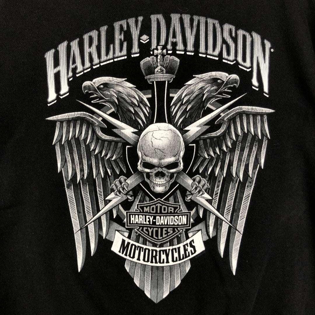 Harley-Davidson Eagle Pattern Skull Pattern Half-Zip Sweatshirt (Men's XL equivalent) cotton black type Vintage Second Hand