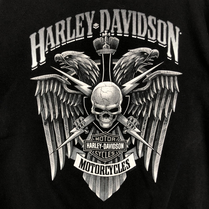 Harley-Davidson Eagle Pattern Skull Pattern Half-Zip Sweatshirt (Men's XL equivalent) cotton black type Vintage Second Hand