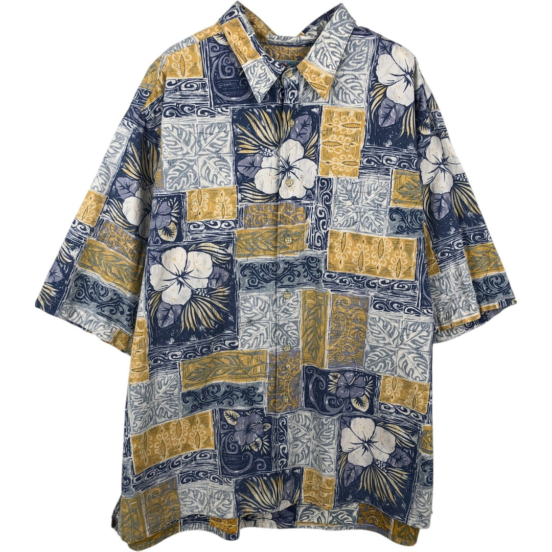 Vintage Reyn Spooner Aloha Shirt from the 80s-90s, featuring a Diamond Head tag and an all-over hibiscus pattern, men's size XL equivalent. cotton blue type Vintage Second Hand