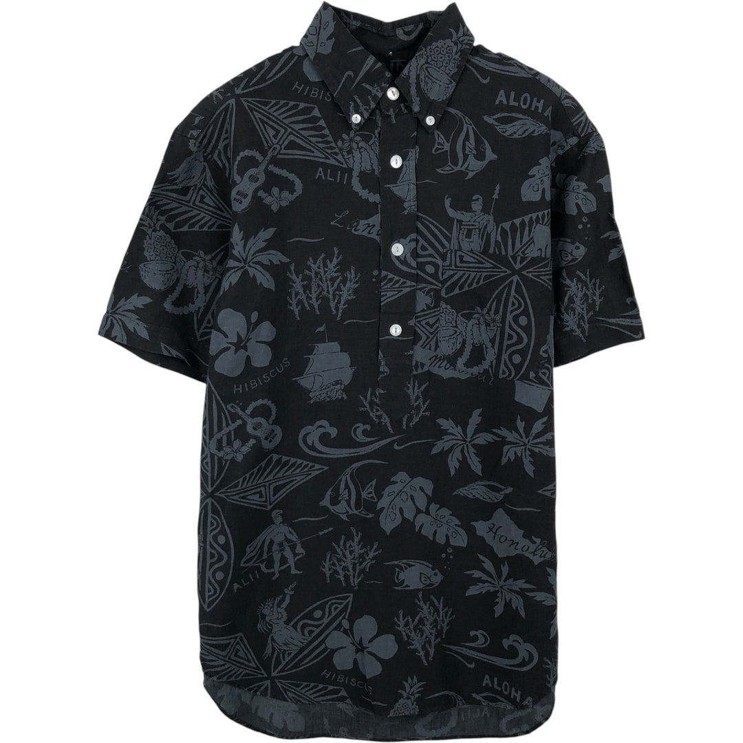 Ralph Lauren all-over print button-down pullover Hawaiian Aloha shirt, men's size S (approx.) linen black type Vintage Second Hand