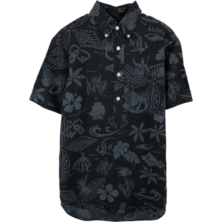 Ralph Lauren all-over print button-down pullover Hawaiian Aloha shirt, men's size S (approx.) linen black type Vintage Second Hand