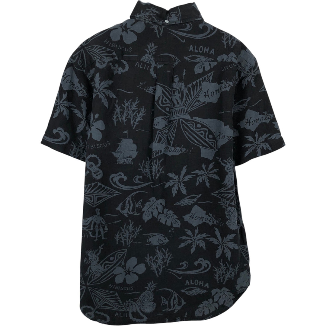 Ralph Lauren all-over print button-down pullover Hawaiian Aloha shirt, men's size S (approx.) linen black type Vintage Second Hand