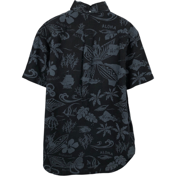 Ralph Lauren all-over print button-down pullover Hawaiian Aloha shirt, men's size S (approx.) linen black type Vintage Second Hand