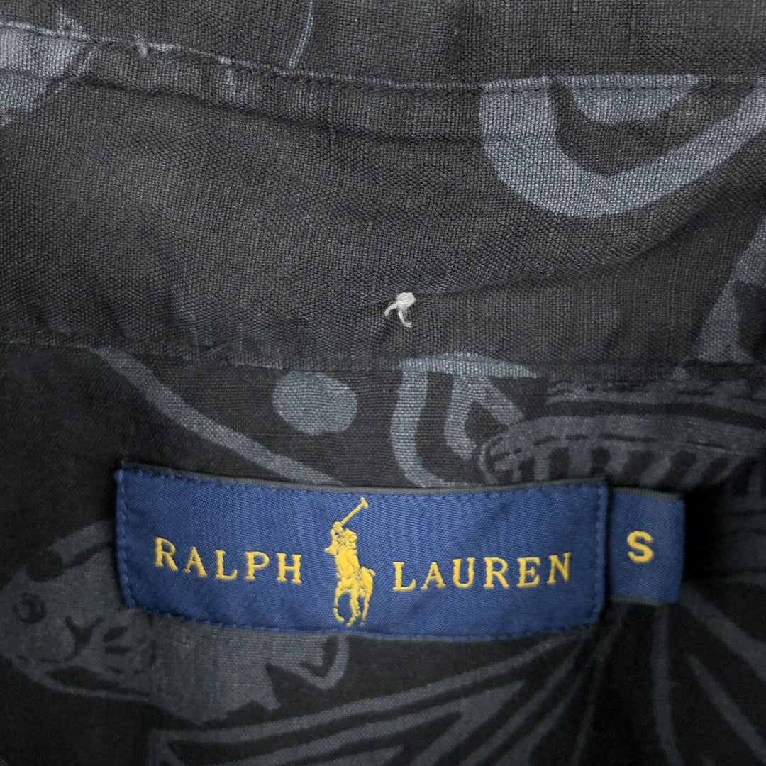 Ralph Lauren all-over print button-down pullover Hawaiian Aloha shirt, men's size S (approx.) linen black type Vintage Second Hand
