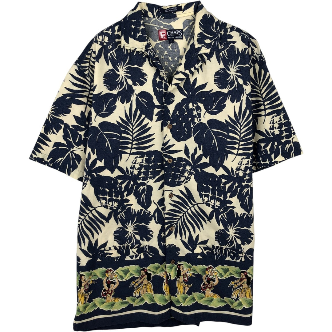 Ralph Lauren CHAPS all-over print Hawaiian Aloha shirt, boxy style, men's size M. cotton pale white type Vintage Second Hand