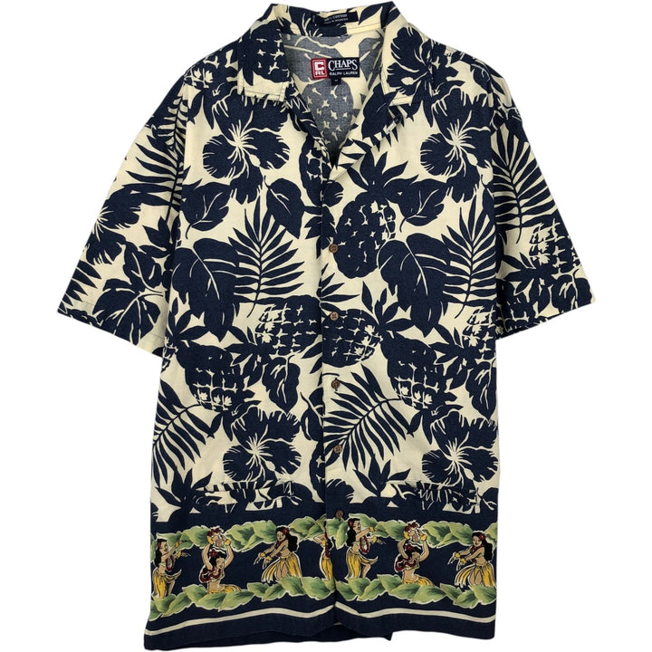 Ralph Lauren CHAPS all-over print Hawaiian Aloha shirt, boxy style, men's size M. cotton pale white type Vintage Second Hand