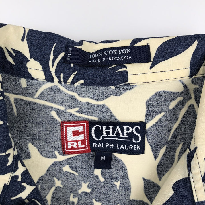 Ralph Lauren CHAPS all-over print Hawaiian Aloha shirt, boxy style, men's size M. cotton pale white type Vintage Second Hand
