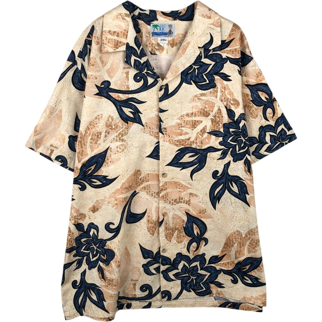 Robert J. Clancey Ltd. All-over Hibiscus Pattern Hawaiian Aloha Shirt, Boxy Shirt, Made in Hawaii, Men's XXL equivalent. cotton Beige type Vintage Second Hand