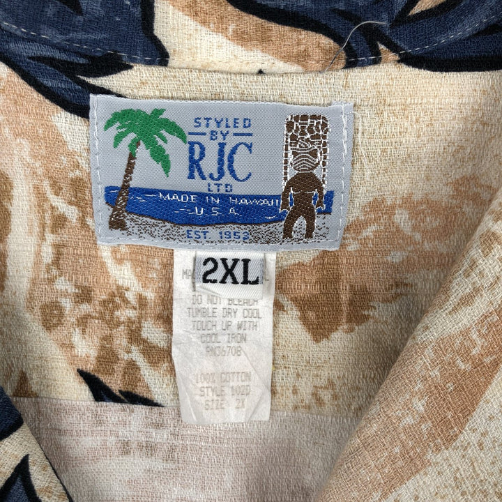 Robert J. Clancey Ltd. All-over Hibiscus Pattern Hawaiian Aloha Shirt, Boxy Shirt, Made in Hawaii, Men's XXL equivalent. cotton Beige type Vintage Second Hand