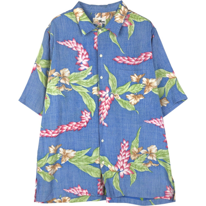 80'S Reyn Spooner Gold Tag Nude Tag Botanical Pattern Rayon Hawaiian Aloha Shirt Box Shirt Men's Size L (approx.) Rayon blue type Vintage Second Hand