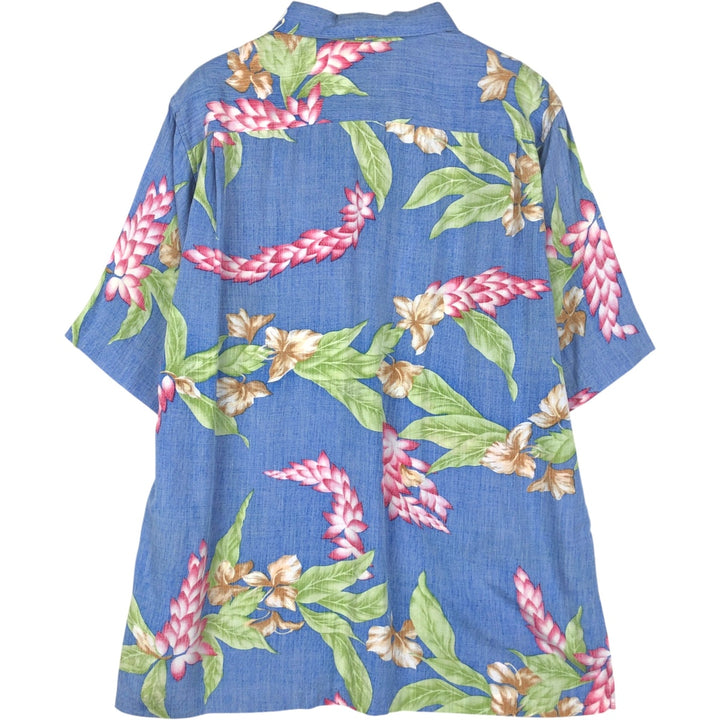 80'S Reyn Spooner Gold Tag Nude Tag Botanical Pattern Rayon Hawaiian Aloha Shirt Box Shirt Men's Size L (approx.) Rayon blue type Vintage Second Hand