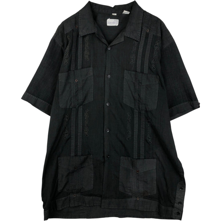 80s-90'S GUAYABERA Short-Sleeve Open-Collar Mexican Shirt / Cuban Shirt / Boxy Shirt / Men's XL Equivalent / Vintage polyester black type Vintage Second Hand