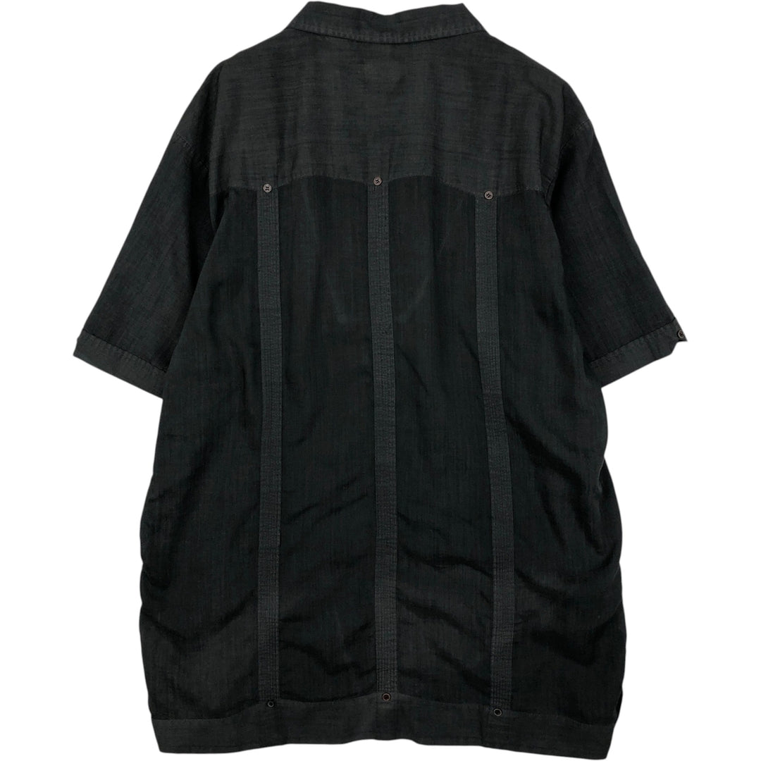 80s-90'S GUAYABERA Short-Sleeve Open-Collar Mexican Shirt / Cuban Shirt / Boxy Shirt / Men's XL Equivalent / Vintage polyester black type Vintage Second Hand