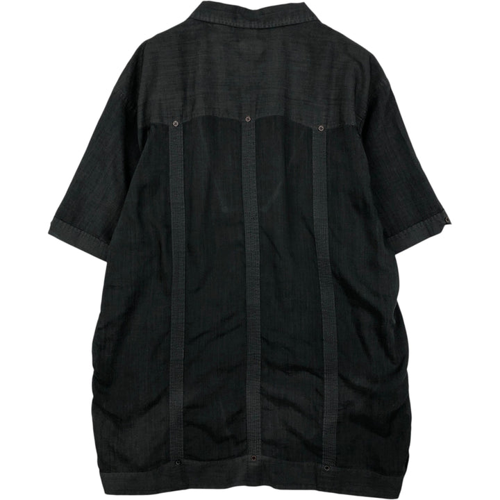 80s-90'S GUAYABERA Short-Sleeve Open-Collar Mexican Shirt / Cuban Shirt / Boxy Shirt / Men's XL Equivalent / Vintage polyester black type Vintage Second Hand