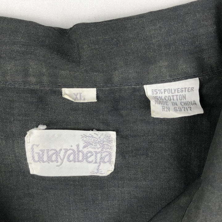 80s-90'S GUAYABERA Short-Sleeve Open-Collar Mexican Shirt / Cuban Shirt / Boxy Shirt / Men's XL Equivalent / Vintage polyester black type Vintage Second Hand