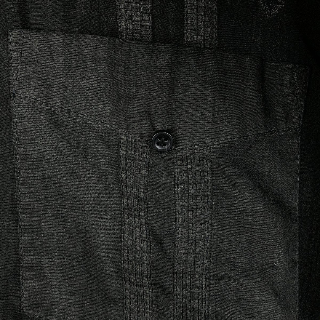 80s-90'S GUAYABERA Short-Sleeve Open-Collar Mexican Shirt / Cuban Shirt / Boxy Shirt / Men's XL Equivalent / Vintage polyester black type Vintage Second Hand