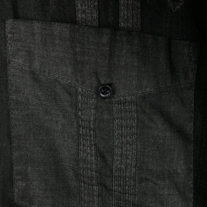 80s-90'S GUAYABERA Short-Sleeve Open-Collar Mexican Shirt / Cuban Shirt / Boxy Shirt / Men's XL Equivalent / Vintage polyester black type Vintage Second Hand