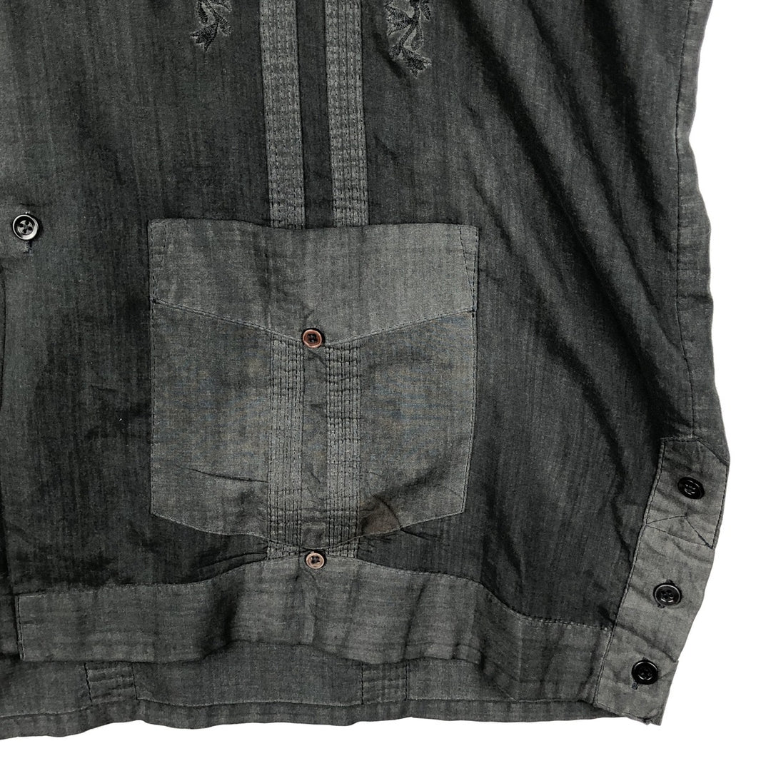 80s-90'S GUAYABERA Short-Sleeve Open-Collar Mexican Shirt / Cuban Shirt / Boxy Shirt / Men's XL Equivalent / Vintage polyester black type Vintage Second Hand