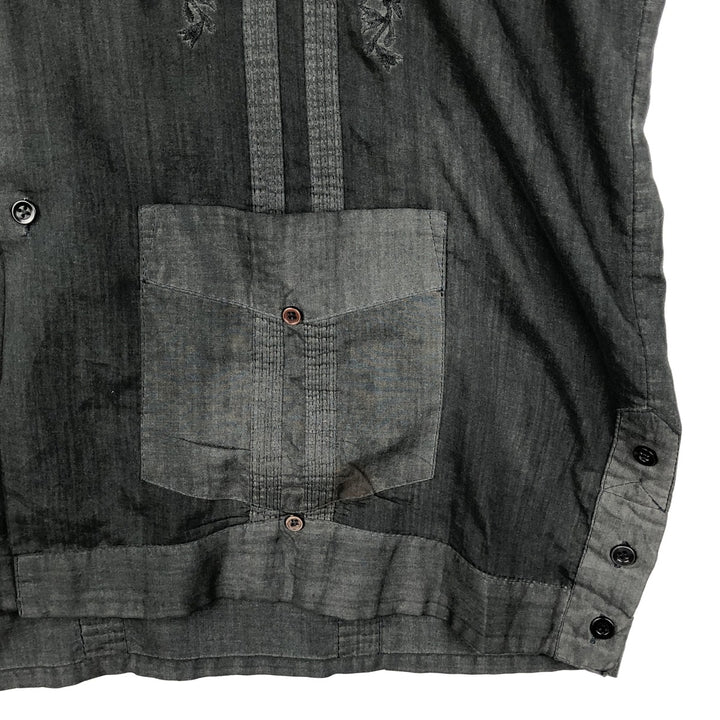 80s-90'S GUAYABERA Short-Sleeve Open-Collar Mexican Shirt / Cuban Shirt / Boxy Shirt / Men's XL Equivalent / Vintage polyester black type Vintage Second Hand
