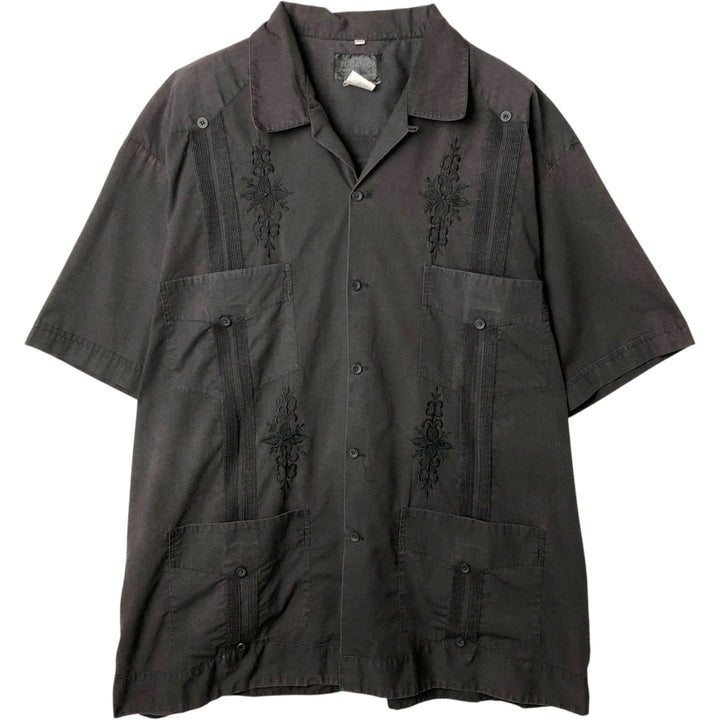 GUAYABERA YUCATECA Short-Sleeve Open-Collar Mexican Shirt, Cuban Shirt, Boxy Shirt, Men's XXL Equivalent cotton black type Vintage Second Hand