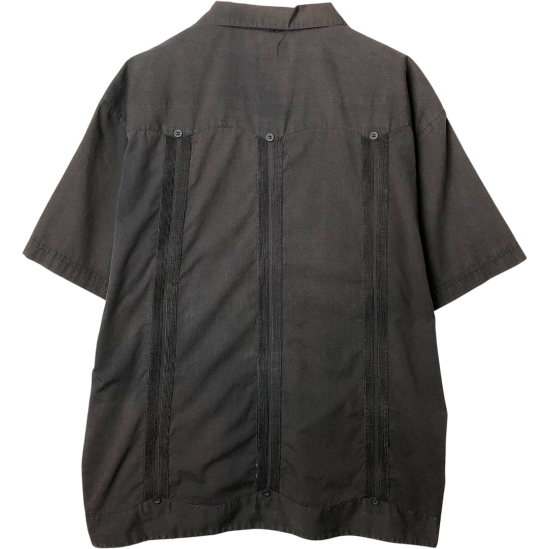 GUAYABERA YUCATECA Short-Sleeve Open-Collar Mexican Shirt, Cuban Shirt, Boxy Shirt, Men's XXL Equivalent cotton black type Vintage Second Hand
