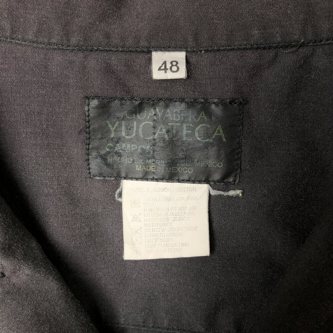 GUAYABERA YUCATECA Short-Sleeve Open-Collar Mexican Shirt, Cuban Shirt, Boxy Shirt, Men's XXL Equivalent cotton black type Vintage Second Hand