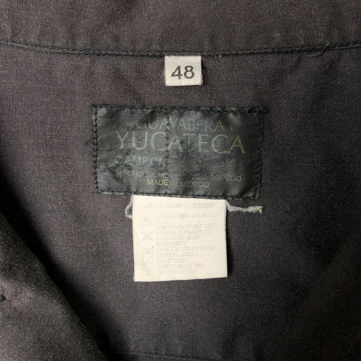 GUAYABERA YUCATECA Short-Sleeve Open-Collar Mexican Shirt, Cuban Shirt, Boxy Shirt, Men's XXL Equivalent cotton black type Vintage Second Hand
