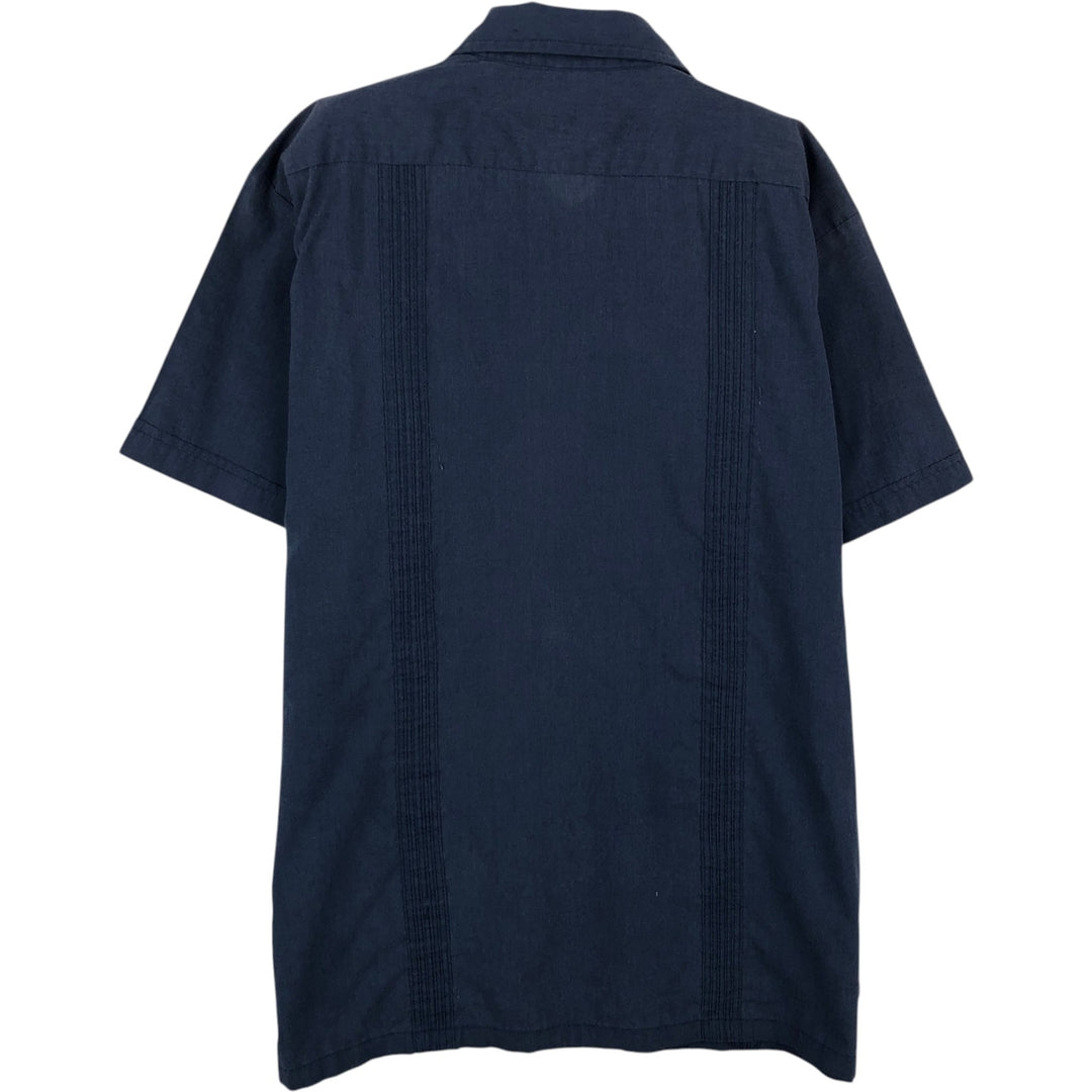 Guayaberas Yucatecas Short-Sleeve Mexican Shirt, Cuban Shirt, Boxy Shirt, Men's Size S polyester navy blue type Vintage Second Hand