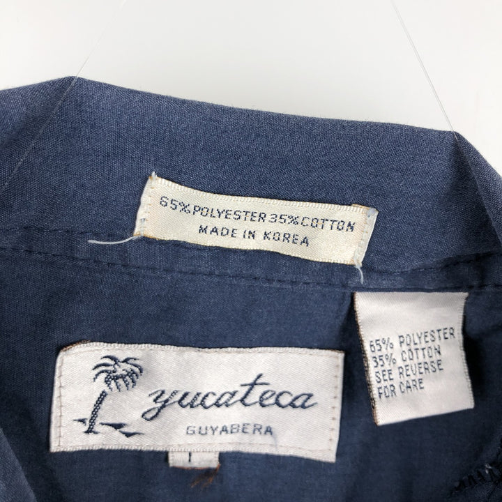 Guayaberas Yucatecas Short-Sleeve Mexican Shirt, Cuban Shirt, Boxy Shirt, Men's Size S polyester navy blue type Vintage Second Hand