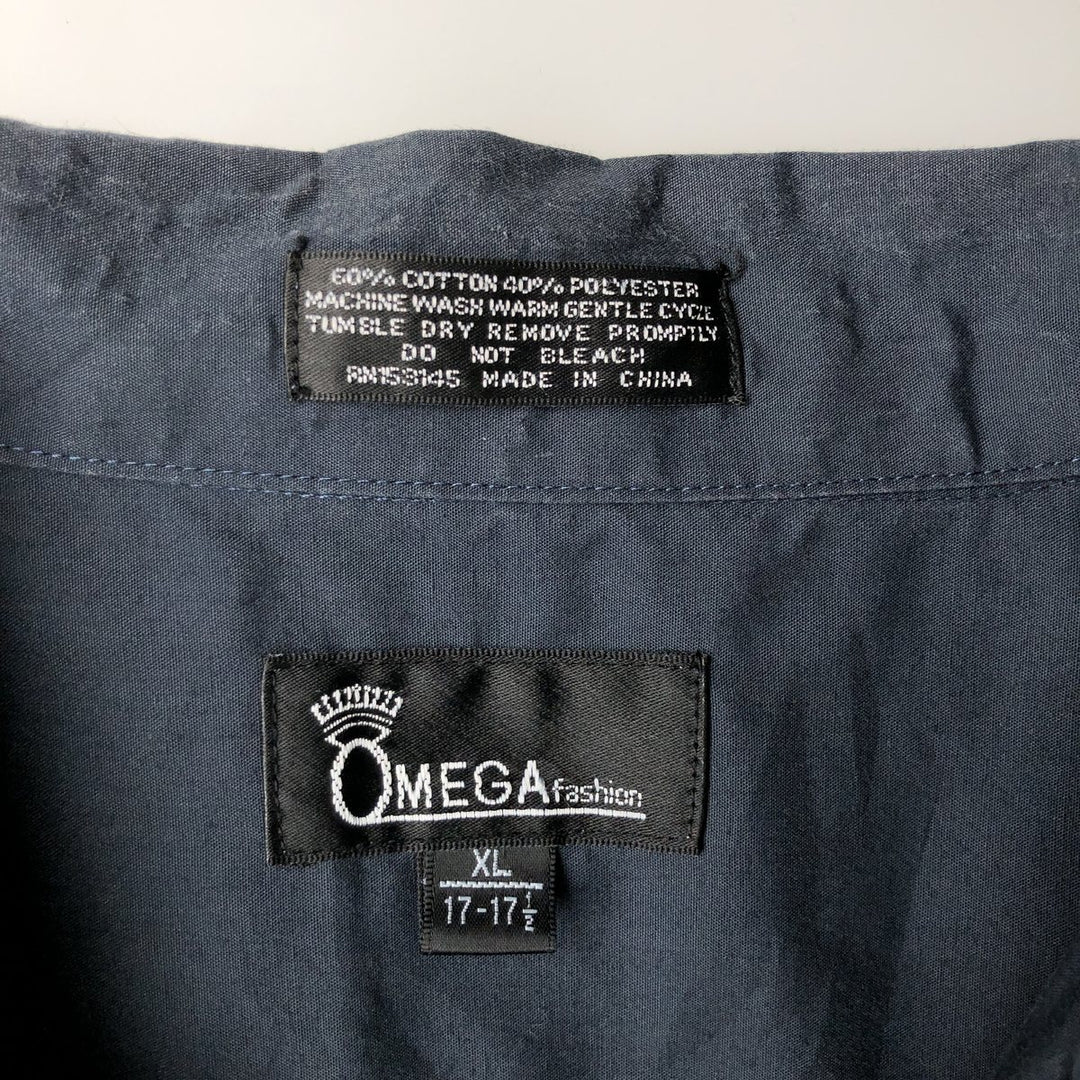 OMEGA fashion Short-sleeved open-collar Mexican shirt, Cuban shirt, boxy shirt, men's size XL. cotton navy blue type Vintage Second Hand