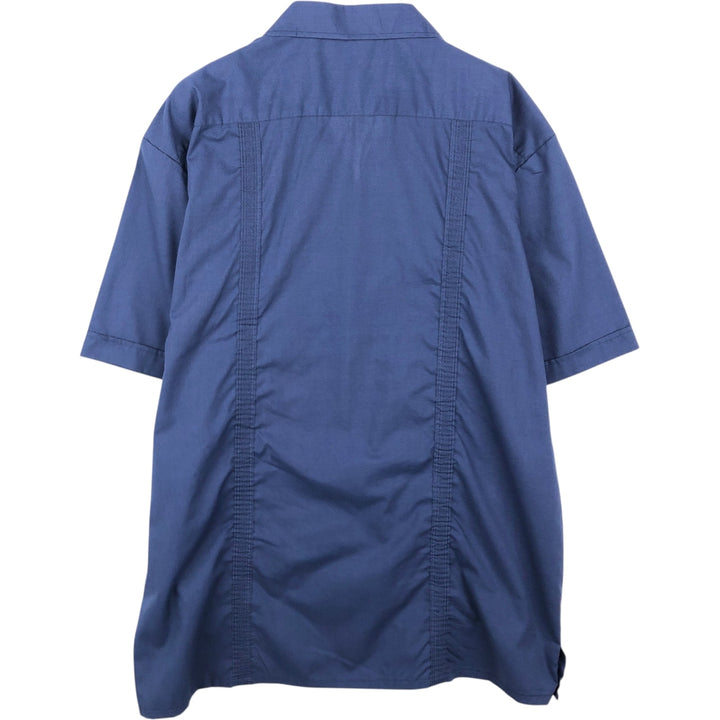 OMEGA fashion Embroidered Short-Sleeve Open-Collar Mexican Shirt Cuban Shirt Men's XL Equivalent Box Shirt cotton blue type Vintage Second Hand