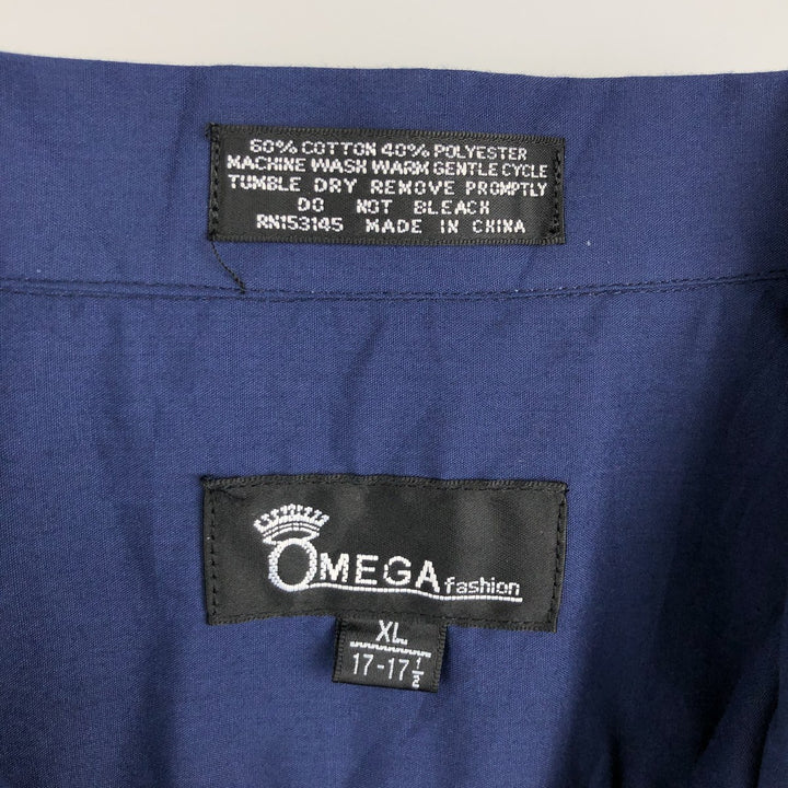 OMEGA fashion Embroidered Short-Sleeve Open-Collar Mexican Shirt Cuban Shirt Men's XL Equivalent Box Shirt cotton blue type Vintage Second Hand