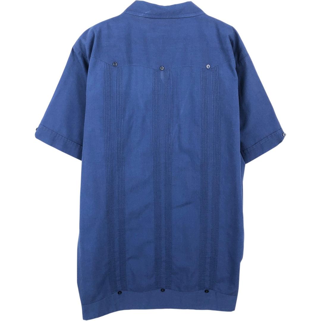 Premier Short Sleeve Open Collar Mexican Shirt Cuban Shirt Box Shirt Men's Size L polyester blue type Vintage Second Hand