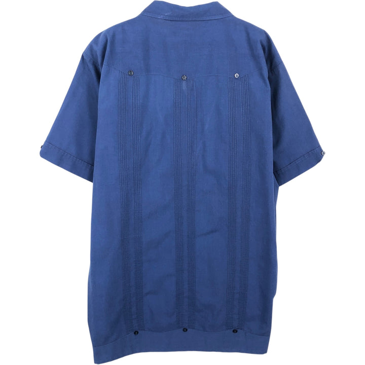 Premier Short Sleeve Open Collar Mexican Shirt Cuban Shirt Box Shirt Men's Size L polyester blue type Vintage Second Hand