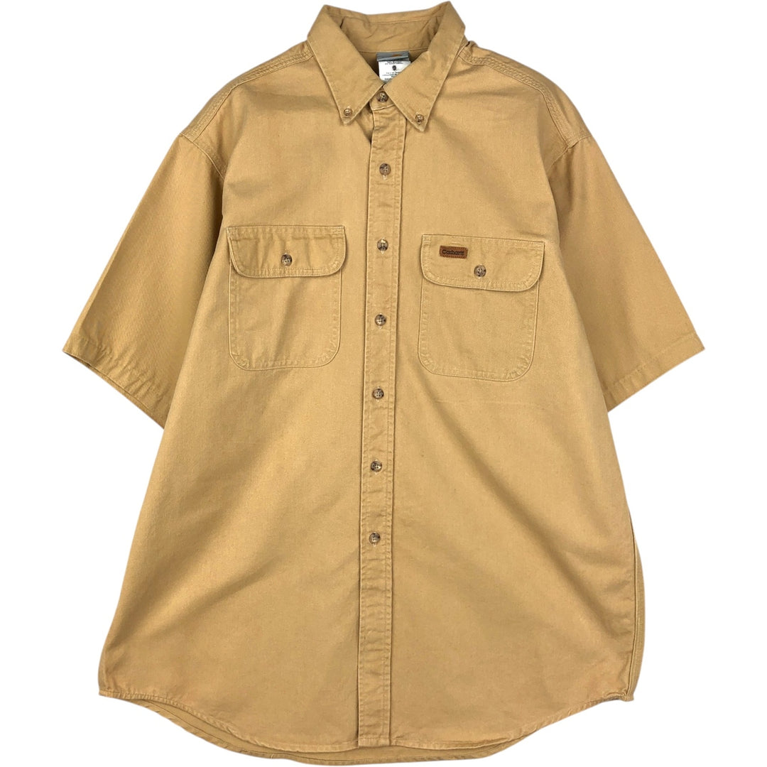 Carhartt button-down short-sleeve work shirt, made in the USA, men's size L equivalent. cotton Beige type Vintage Second Hand