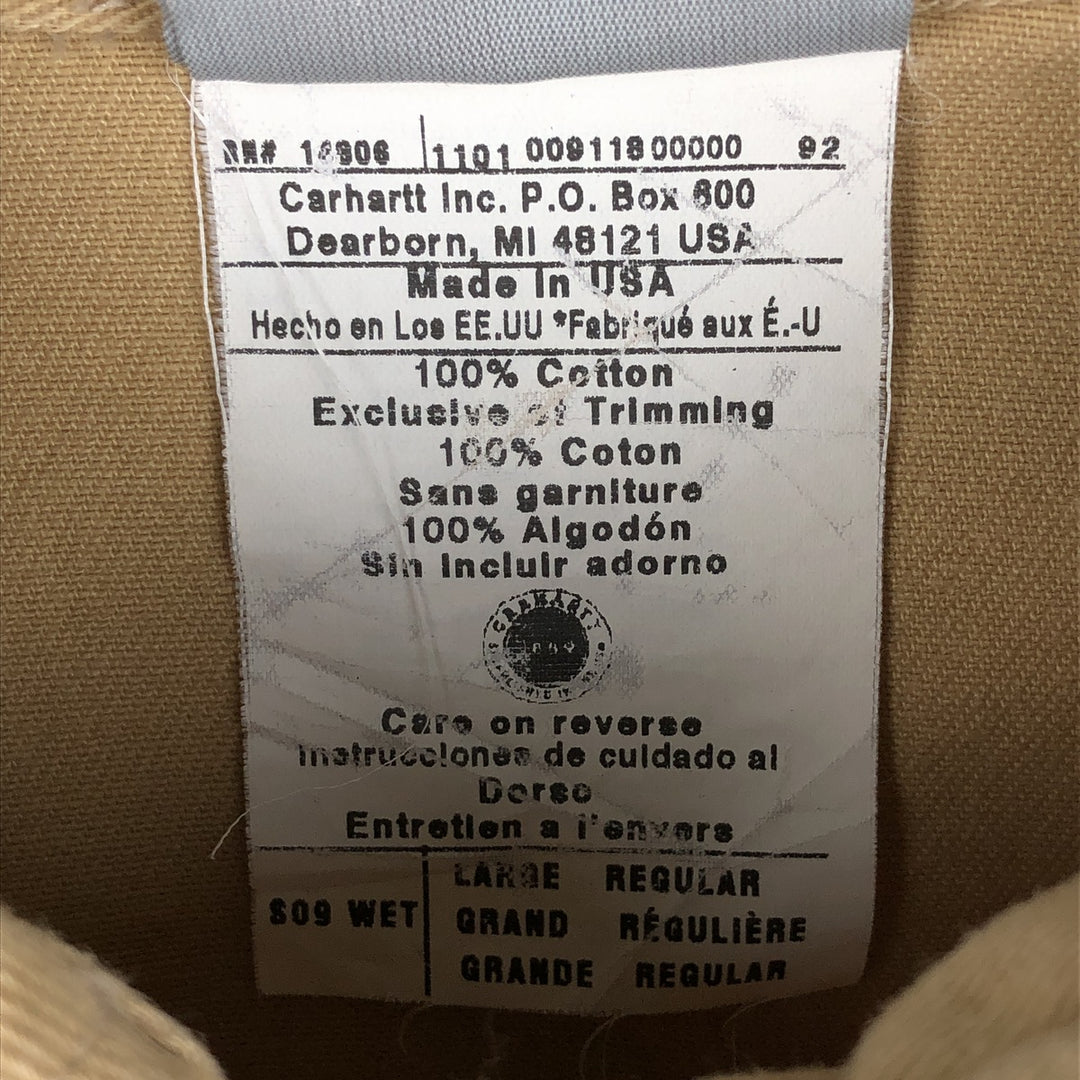 Carhartt button-down short-sleeve work shirt, made in the USA, men's size L equivalent. cotton Beige type Vintage Second Hand