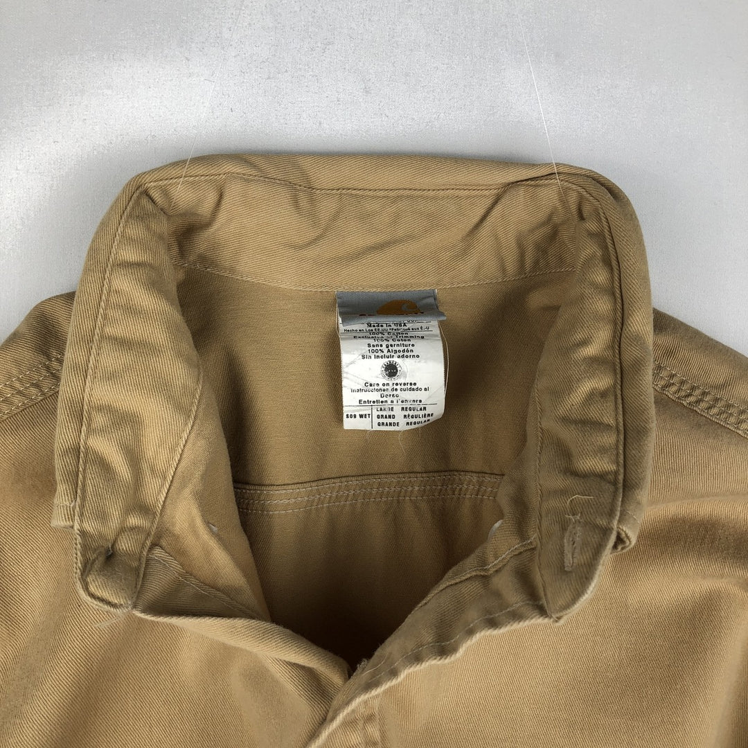 Carhartt button-down short-sleeve work shirt, made in the USA, men's size L equivalent. cotton Beige type Vintage Second Hand