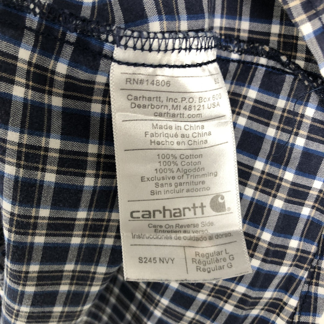 Carhartt Check Pattern Short Sleeve Work Shirt, Men's Size L cotton navy blue type Vintage Second Hand