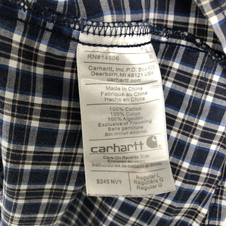 Carhartt Check Pattern Short Sleeve Work Shirt, Men's Size L cotton navy blue type Vintage Second Hand